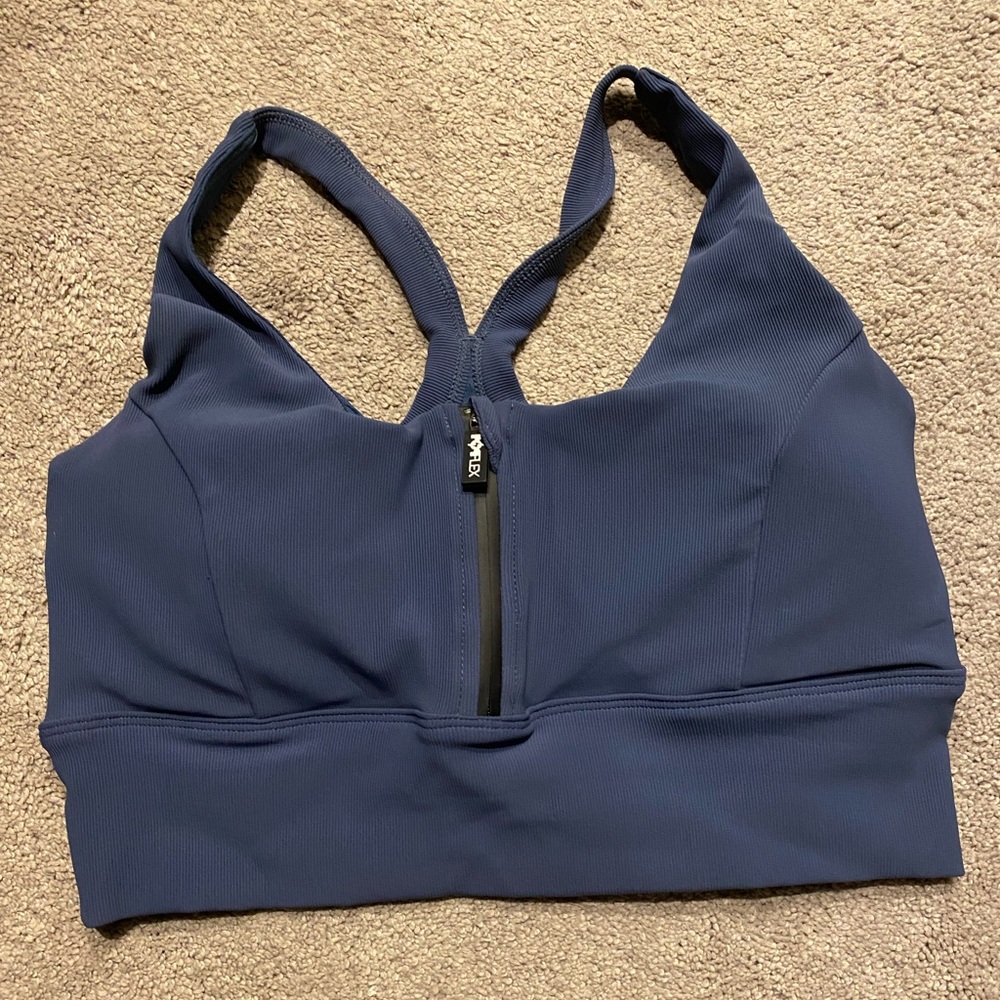Energy Half-Zip Crop Top (ribbed navy, XL)